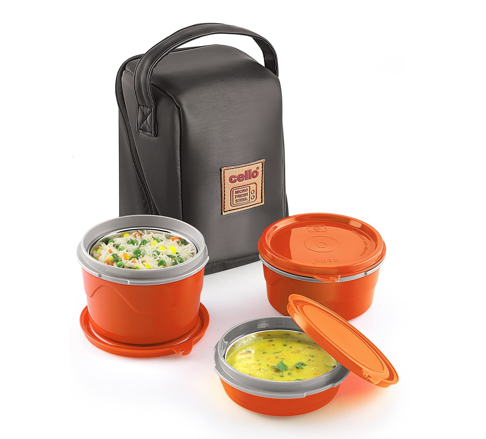 cello Max Fresh Micro Lunch Box, Orange 3 Containers